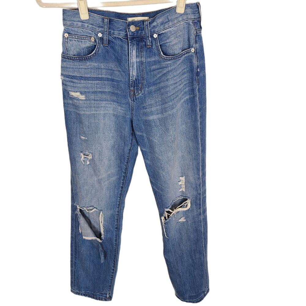 Madewell Womens The Perfect Vintage Jean Size 27 Distressed Whiskered Blue Denim